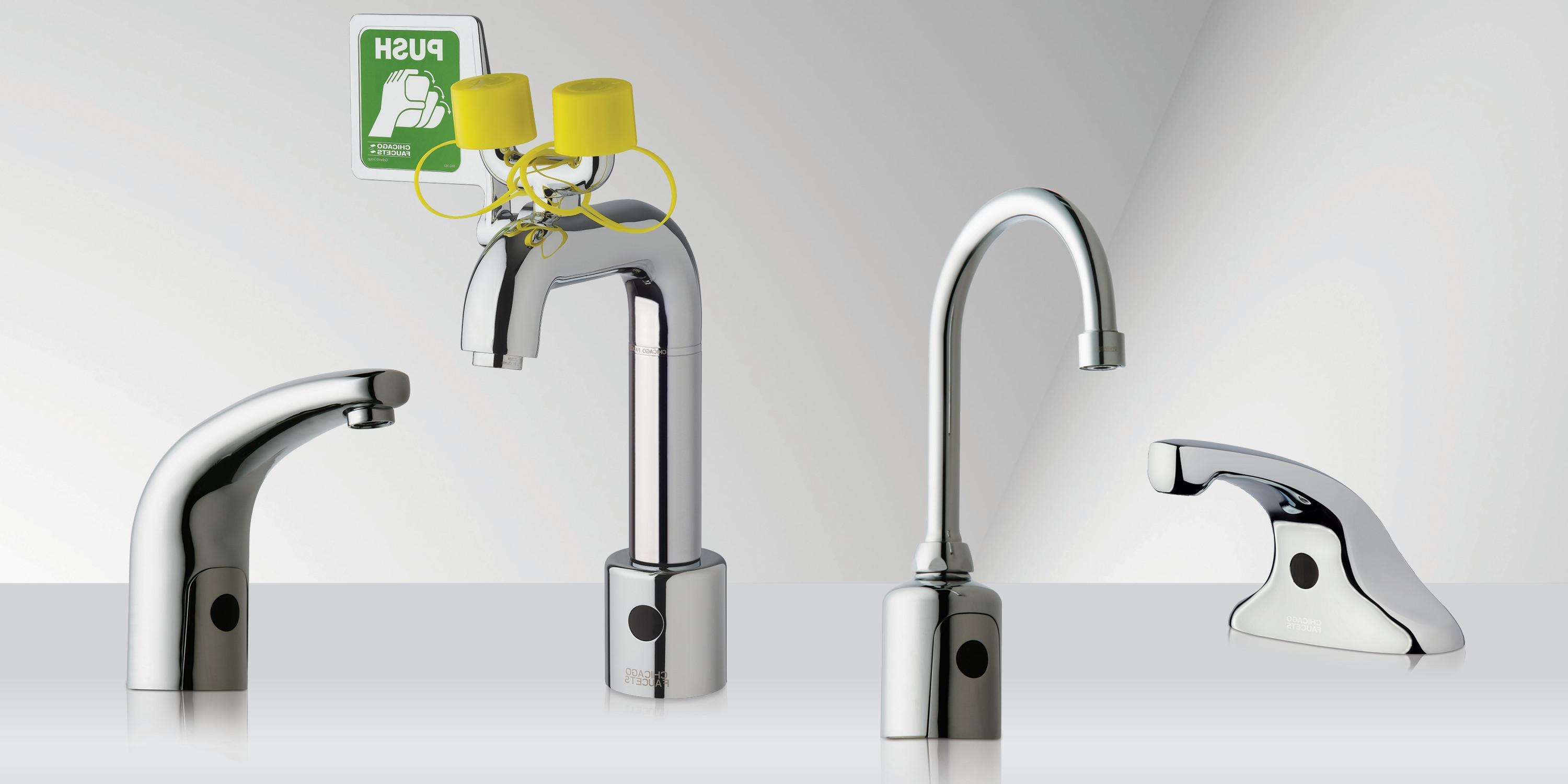 four various styles of chrome touchless faucets